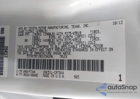 2014 Toyota Tundra 2Wd Truck Sr5 из США, поврежденный, VIN 5TFRY5F19EX154296